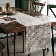 1 块蕾丝桌布，波西米亚风农舍风格流苏钩针棉质蕾丝桌布，适合新娘送礼会、婚礼、餐桌装饰