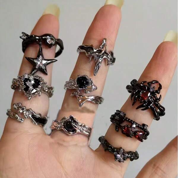 Vintage Goth Thorny Rose Couple Rings For Men Women Charm Irregularity Opening Stainless Steel Punk Finger Ring Jewelry Y2k Gift