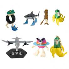 Modelos de juguetes 3D abstractos de la Serie Shanhaijing de IA, que incluyen figuras de madera, tiburones de tres patas, ranas de neumático, monos con plátano, vaca planetaria láctea, cocodrilo bombardero, entre otros. Decoraciones de modelos 3D abstractos, ornamentos de escritorio, juguetes de observación, regalos de broma entre amigos