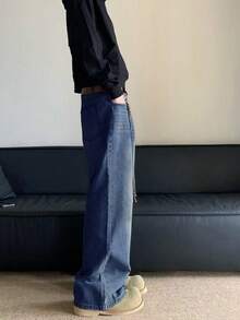 1 件宽松休闲时尚百搭街头风格阔腿直筒牛仔裤