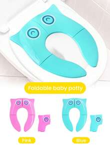 1 pieza Asiento plegable portátil de inodoro para niños con almohadilla de silicona antideslizante - Asiento de entrenamiento para ir al baño adecuado para niños pequeños, niños y niñas - Asiento de inodoro plegable y lavable - modelo búho - Ver 1