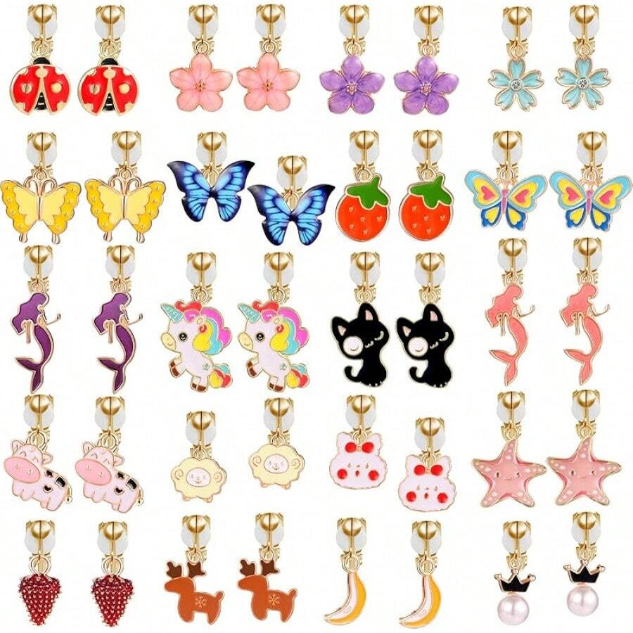20 Pairs Clip-On Earrings - Cute Animal Designs, Non-Pierced For Girls Halloween Christmas New Year