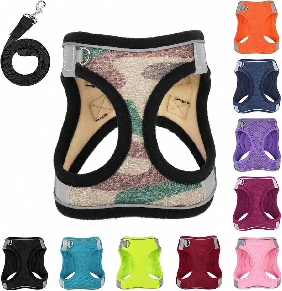 Dog Harness With Leash Set, No-Pull Step-In Reflective Pet Harness With 1 Leash Clips, Adjustable Soft Padded Dog Vest Small Medium Large Dogs, Cats(Bright Red, XXXSmall)8GGY - 偽裝 - 查看 1
