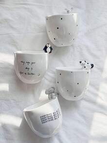 1个陶瓷动物马克杯，咖啡杯、茶杯、牛奶杯，饮具，带3D悬挂动物装饰（兔子/企鹅可选），波点或文字设计，可爱的家居/办公饮料杯，送给成人、朋友、动物爱好者的独特礼物，适合生日、乔迁等场合。 - 彩色 - 查看 13