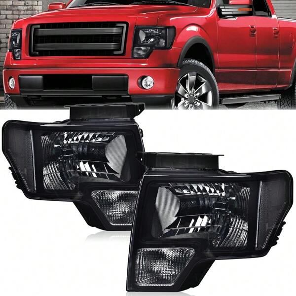 1Pair Headlights Lamps Aftermarket Left & Right Fit For 09-14 F150 US Smoky Lens Black Housing Clear Reflector