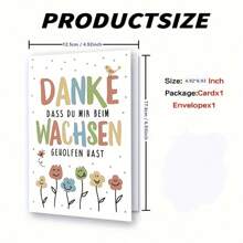 1Pc Handmade German Thank You Card With Envelope - Premium Paper, Colorful Cartoon Design For Birthdays, Anniversaries, And Creative Educators - "Danke" Message In German, Flower Illustrations, Perfect Gift For Any Occasion, Teacher Appreciation Card | Playful Design | Quality Envelope, Cute Card