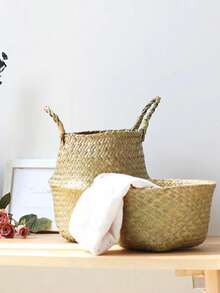 1 件不同尺寸篮子花盆编织海草肚篮可折叠花盆 - 黃色 - 查看 2