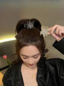 1pc Personalized & Fashionable Hair Claw Clip With Metallic Pearl & Rhinestone Decor For High Ponytail Street Tiaras Valentine's Day Valentines Hair Accessories For Women Claw Clips Hair Claws Hair Barrettes