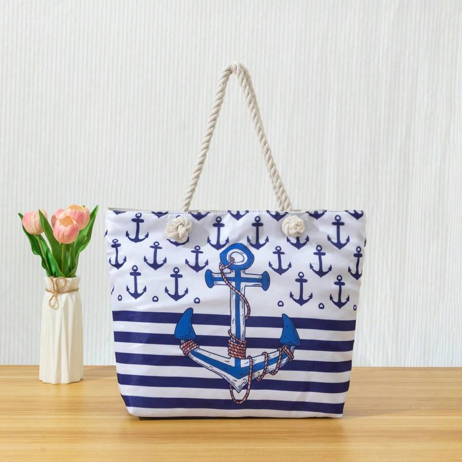 Nueva bolsa de playa con estampado de ancla de gran capacidad para vacaciones