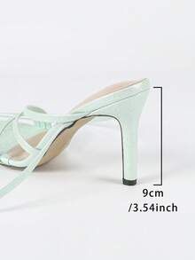 女士尖头金属 T 型带高跟凉鞋，性感时尚派对闪光金色高跟鞋 - 薄荷綠 - 查看 10