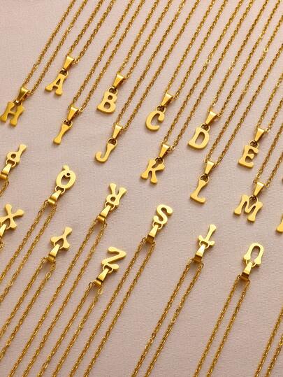 1 件简约首字母吊坠项链，精致 A-Z 首字母项链，不锈钢链项链，简约珠宝时尚配饰，送给她/他的礼物