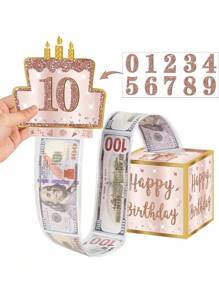 1 Set Rosagold/Schwarz-Gold Geburtstags-Papier-Geldbox + Karte zum Geldkarten-Ziehen, witzige Zieh-Geldgeschenkbox Alles Gute zum Geburtstag Überraschungsgeschenkset für Frauen Männer beste Freunde Freundin Ehefrau Schwester Geburtstagspartys, Schulanfang Valentinstag
