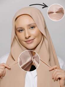 1 件穆斯林女士雪纺速效头巾，带附帽，休闲祈祷头巾，莫代尔头巾，带磁扣，适合所有季节 - 磁扣懶人圍巾筒帽一體頭巾 - 查看 11