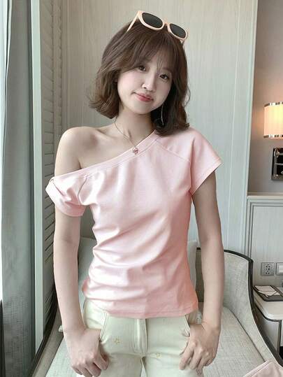 Áo thun vai bất đối xứng, áo crop top thời trang và thon gọn vai bất đối xứng, hàng mới về mùa hè