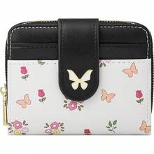 BIAOTIE Cartera para Mujeres Linda Cartera de Flores Florales Portatarjetas RFID Monedero Pequeño Bifold con Cremallera y Bolsillo para Monedas con Ventanas de Identificación (Lazo Rosa) - Azul marino - Ver 14