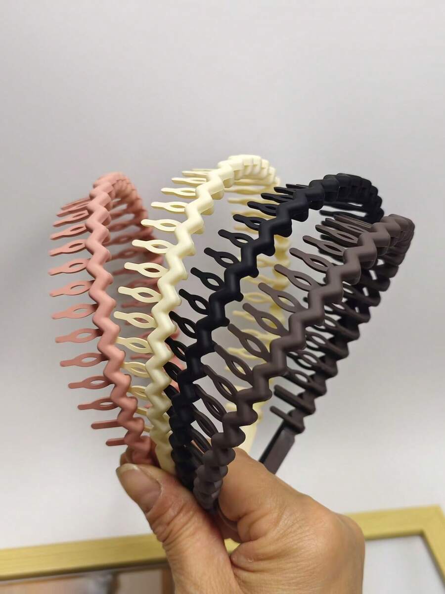 4款简约漂流塑料齿形头带可爱漂亮，适合洗脸化妆，适合派对、购物、旅行、圣诞节、各种节日，发带发箍