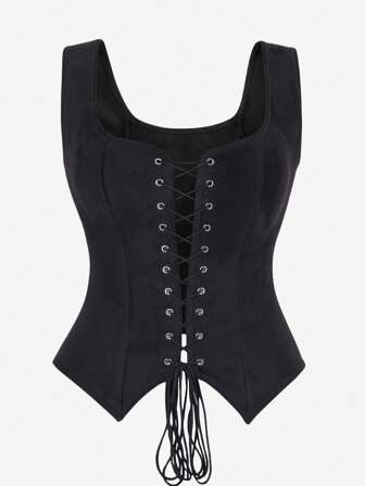 Corset Top Tank Front Lace-Up Broad Shoulder Ladies Shapewear Crop Top, Can Be Worn Outerwear As Bodysuit, Corset, Punk Vest For Prom, Masquerade, Cosplay Costume, Halloween, Waist Trainer