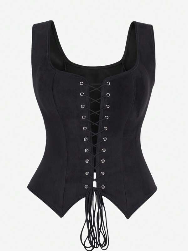 Taillenformend Tank Top mit Schnürung, breite Schultern, kann als Bodysuit, Korsage, Punk Weste für Proms, Maskeraden, Cosplay Kostüme, Halloween, Taillengürtel getragen werden