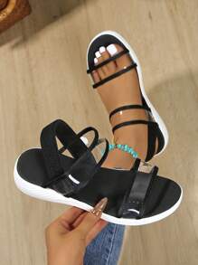 Round Toe Transparent Comfortable Chunky Heel Easy Slip-On Versatile Outdoor Casual Beach Sandals