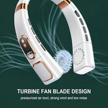 Portable Neck Fan With LED Display, Chargeable Bladeless Personal Fan, 5-Speed Operation, USB Powered Desk Fan, 5th Gen Night Running Fan With Lights