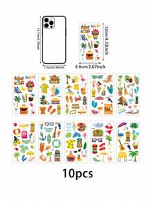 10 Peças Adesivos de Tatuagem Temporária Havaiana À Prova d'Água, Adequados para Decoração de Festa de Praia no Verão