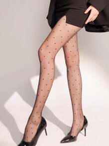 1 Pair Women Sheer Polka Dot Stockings, Thin Anti-Snag Pantyhose, Sexy Black Dots Base Layer For Summer