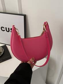 1 pezzo Borsa a mezzaluna marrone caffè minimalista in colore unito in PU, di moda per le donne, adatta per autunno/inverno