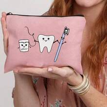 多功能帆布拉链袋，可收纳珠宝、指甲护理、充电线等 - 中性面料收纳袋，情人节、万圣节、圣诞节、儿子、女儿、妻子、丈夫、返校旅行必备品的完美礼物，旅行配件，旅行包，假期学校用品，珠宝盒，珠宝收纳袋 - 粉色 - 查看 6