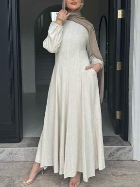 Solid Color Waist-Slimming Hem Dress