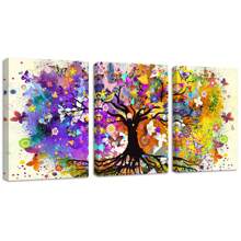 3 piezas Cuadros de arte de pared con lienzo del Árbol de la Vida de colores, pintura abstracta del árbol púrpura, pósteres decorativos para sala de estar, dormitorio, decoración del hogar, con o sin marco