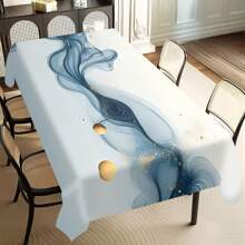 1 pieza Mantel de poliéster, diseño de patrón de pintura de nubes fluidas en color negro y dorado, mantel gris - perfecto para el hogar, la cocina, el restaurante, la fiesta, el festival, el regalo, la boda, la decoración de interiores y exteriores