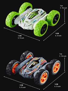 2 件电池遥控车，双面遥控车，4WD 越野特技车，360° 翻转，2.4Ghz 室内外全地形可充电电动玩具车，适合男孩和儿童 3 4 5 6 7 8 9 10 11 12 岁 - 彩色 - 查看 13