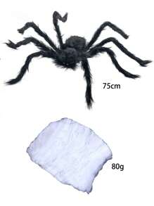 1 Set Halloween Decoration Plush Long Leg Red Lips Black Spider + Fake Spider Web Decor, Festival Atmosphere Decoration Spider Web Cotton Fake Big Spider Bar Home Outdoor Horror Scene Layout Props