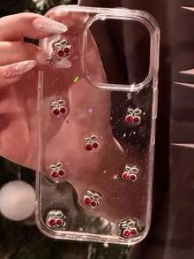 Ốp lưng iPhone 16 Pro Max mới, Ốp lưng silicon chống rơi trong suốt họa tiết quả anh đào lấp lánh 3D cho iPhone 16 Pro Plus tương thích với iPhone 14/13/12/11, thiết kế độc đáo dành cho nữ - Ốp điện thoại Cherry Epoxy - Xem 3