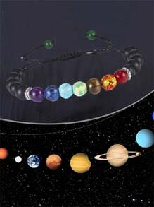 1 pieza Pulsera con cuentas ajustable del sistema solar para adolescentes, ayuda a los niños a aprender sobre los planetas y expandir sus horizontes, se puede usar a la escuela (Nota: Cada cuenta está hecha de material de piedra natural, puede diferir ligeramente de la imagen)