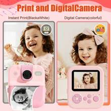 Kinderen camera instant camera, 180° roterende selfie lens print en digitale camera muziekspeler, geniet van de muziek tijd, idee cadeau voor kinderen, kan app verbinding printen, het is zowel een camera en een printer met 2 rollen papier
