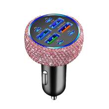 1 pièce Chargeur de voiture 2-en-1/8-en-1 avec strass, câble de charge 3-en-1 avec strass, charge rapide, Type C, USB, adaptateur de voiture, compatible avec Apple, téléphone, caméra de tableau de bord, iPad, GPS, cadeau pour les vacances/anniversaire