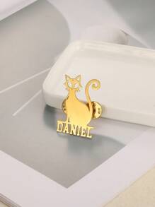 1 Stück kundenspezifische ägyptische Katzen-Namensbrosche für Frauen, goldfarbene Buchstaben-Brosche aus rostfreiem Stahl, Business-Party-Schmuckgeschenk