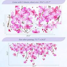 Calcomanías de pared de hojas verdes para despegar y pegar, calcomanías de pared de vinilo de hojas de flores grandes, decoración del hogar de vid extraíble, arte para dormitorio, sala de - Flor rosa B - Ver 7