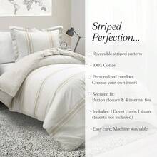 Farmhouse Stripe Reversible Cotton Duvet Cover Set, 2 Piece Set, Twin XL, Navy - Twin Bedding Set - Dorm Decor - Striped Duvet Cover For Kids Or Teens - Farmhouse Bedroom Decor - Neutral - 查看 9