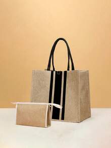 Große Kapazität, modisch und vielseitig, einfache einfarbige Handtasche mit Kosmetiktasche, geeignet für tägliches Einkaufen