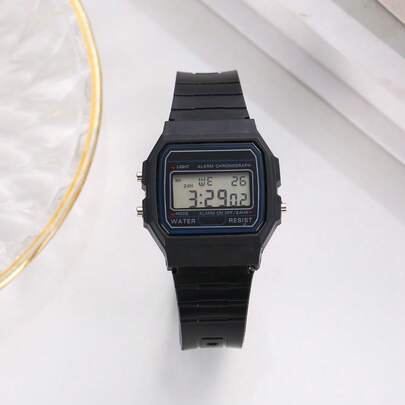 男士时尚LED数字手表，男士运动军表，复古硅胶表带电子钟