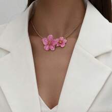 1 buc colier elegant colorat cu pandantiv floral cu picătură de ulei, lanț delicat cu petale, potrivit pentru purtare zilnică, cel mai bun cadou pentru femei