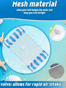 1pc Inflatable Striped Mesh Water Hammock Lounge Mat, Foldable Water Leisure Cushion For Outdoor Water Activity, Pool Party And Ultimate Relaxation - Multicolor - View 6