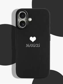 1pc Customized Date & Heart Pattern Shockproof Phone Case Compatible With IPhone 16 Pro Max/16 Pro/16 Plus, IPhone 17 Pro Max/17 Pro/17 Air - Black - View 2