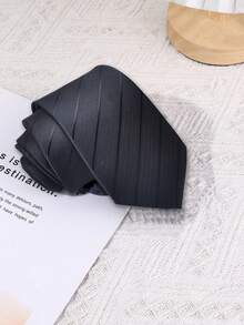 1 件男士商务领带 8 厘米手工踩专业正装面试海军蓝条纹领带男士提花涤纶丝绸