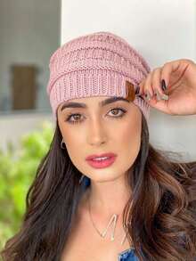 Unisex Striped Beanie Hat Other Fabric - Baby Pink - View 2