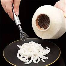 1 pieza Rallador de coco manual de acero inoxidable, Extractor de pulpa de coco de cinco garras, Cuchara para pulpa de coco fresca, Herramienta de rallado de coco para la cocina del hogar - Plateado - Ver 7
