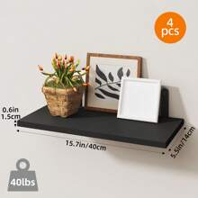 Superlele 4/6pcs Floating Shelves, Farmhouse Wood Wall Mounted Shelves For Bedroom & Bathroom Storage, Book Shelf