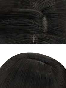 1-Piece Synthetic Heat Resistant Straight Hair Bangs Wig Black Oak 14 Inches Full Machine Weave Daily Natural Realistic Wig